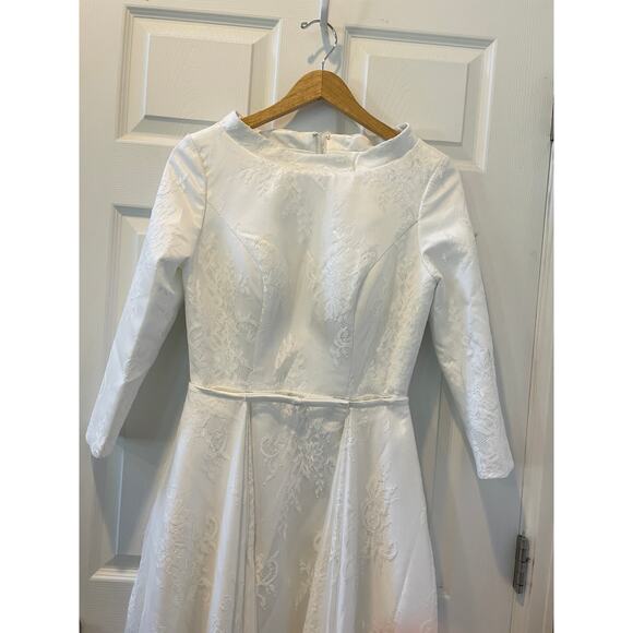 Wedding Dress1950s style Neck  Detachable Train Satin French Lace Sz10 #32 New - Picture 2 of 14